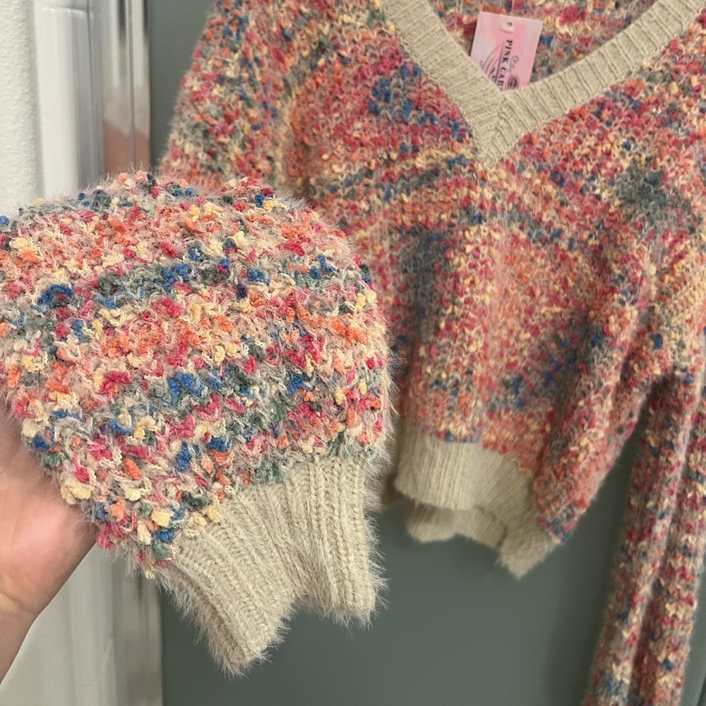 NEW confetti rainbow beige cozy sweater - Picture 8 of 8